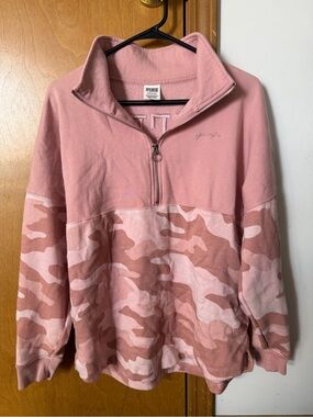 PINK Victoria's Secret Camo Light Pink Embroidered Fleece Pullover